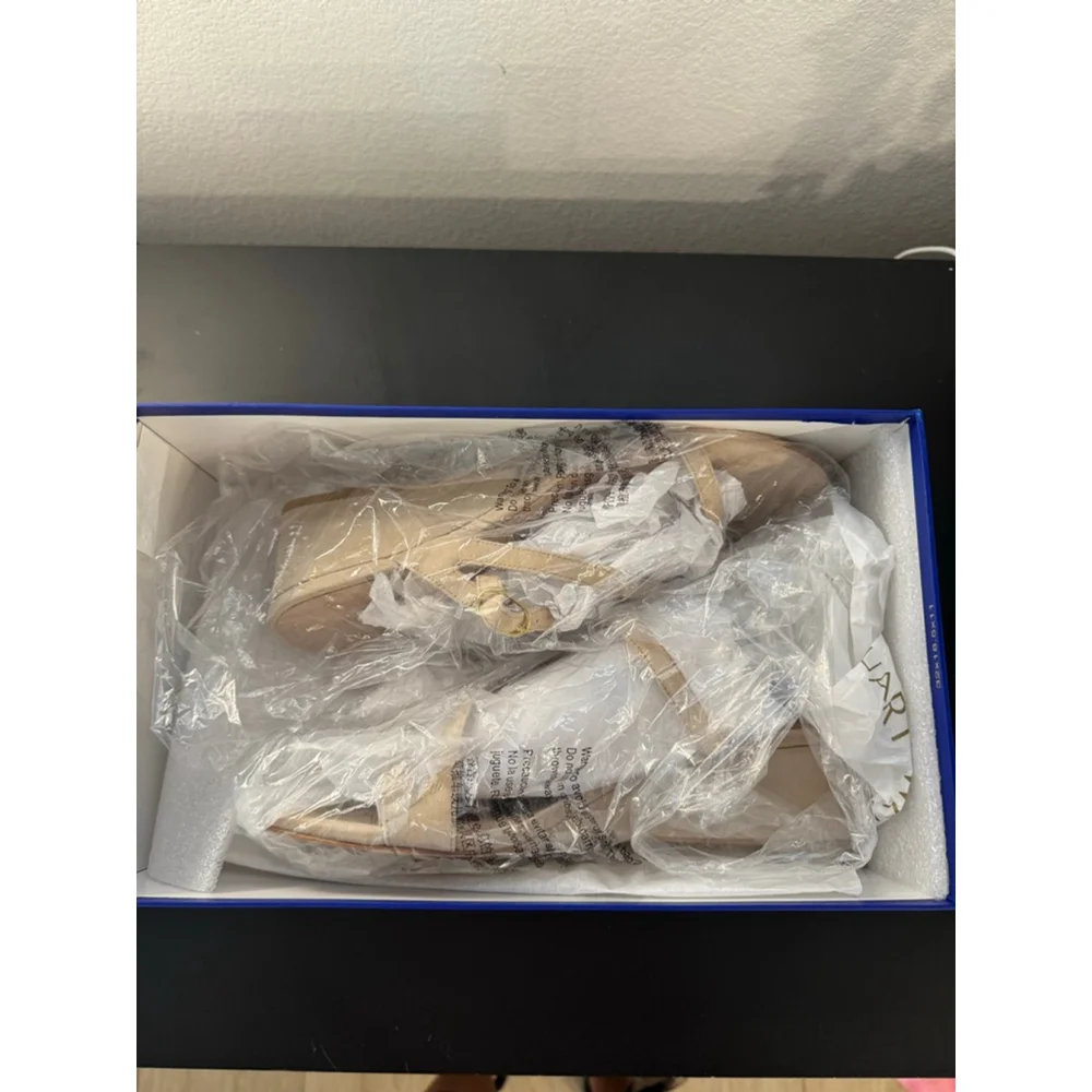 Women's Stuart‎ Weitzman Golden Beige Suede Wedge Sandals Size 10.5 - Picture 10 of 10